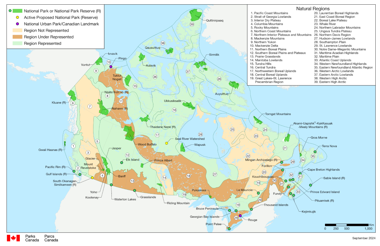 Karte der Nationalparks und National Park Reserves in Kanada von Parks Canada
